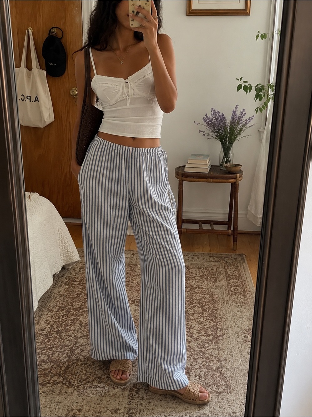 beachlunchlounge Blue & White Striped Wide-Leg Linen Pants